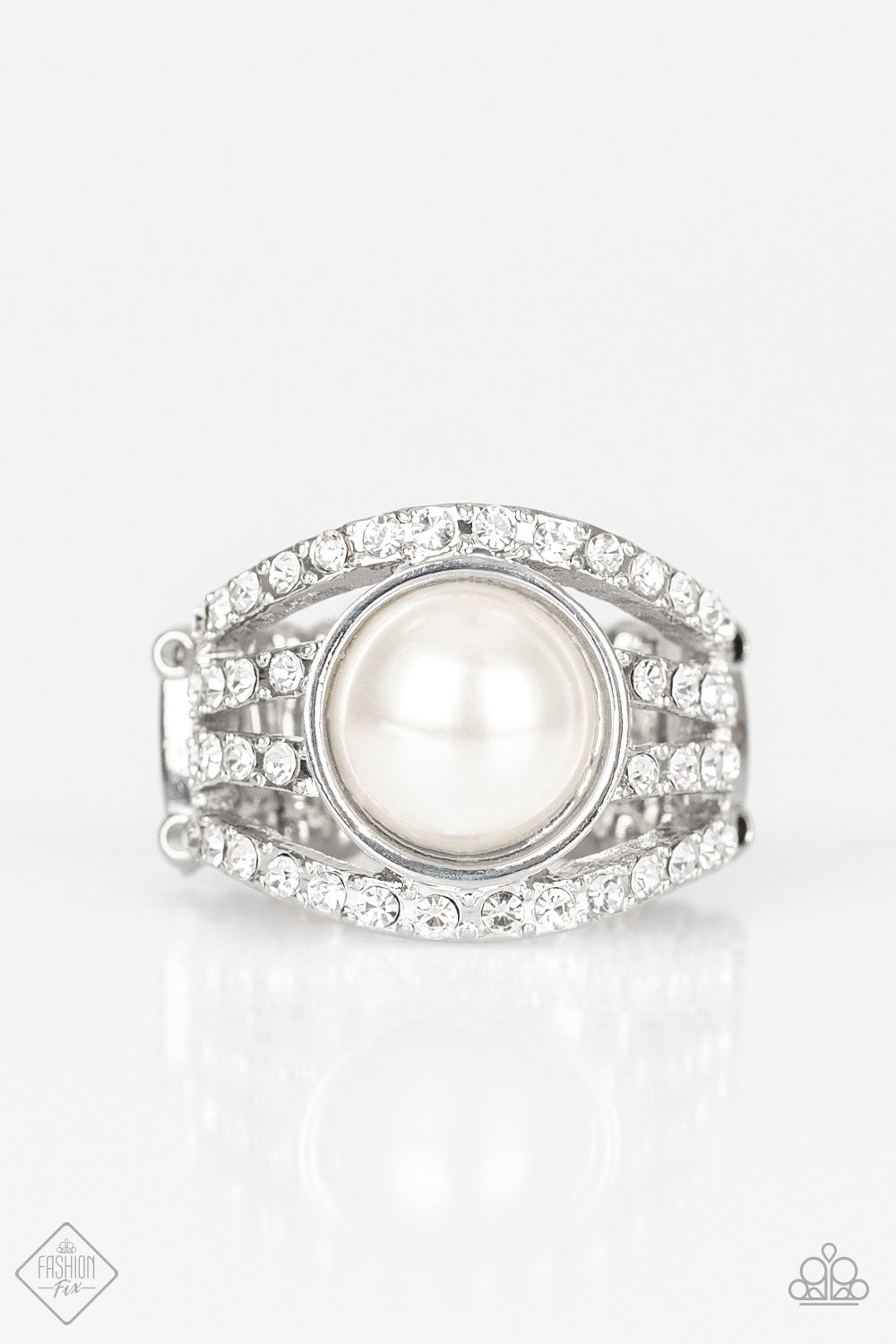 A Big Break - White Pearl Rhinestone Ring Paparazzi Accessories
