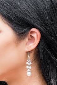 fishhook,Pearls,rhinestones,white,Classy Crescendo White Pearl Earrings