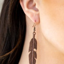 Load image into Gallery viewer, Feathers Quill Fly Copper Earrings Paparazzi Accessories