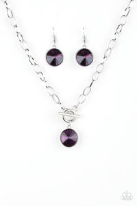 purple,Short Necklace,silver,toggle,She Sparkles On Purple Toggle Necklace