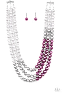 Pearls,purple,short necklace,silver,Times Square Starlet Multi Pearl Necklace