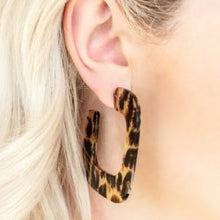 Load image into Gallery viewer, Cheetah Incognita Brown Hoop Earring Paparazzi Accessories