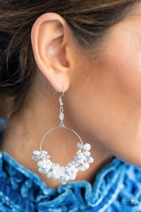 fishhook,floral,pearls,white,Floating Gardens White Pearl Earrings
