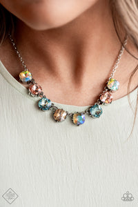 iridescent,multi,oil spill,rhinestones,short necklace,Dreamy Decorum Multi Necklace