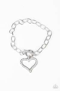 Hearts,rhinestones,toggle,March To a Different Heartbeat White Toggle Bracelet