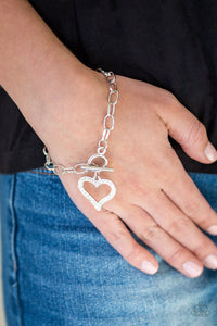 Hearts,rhinestones,toggle,March To a Different Heartbeat White Toggle Bracelet