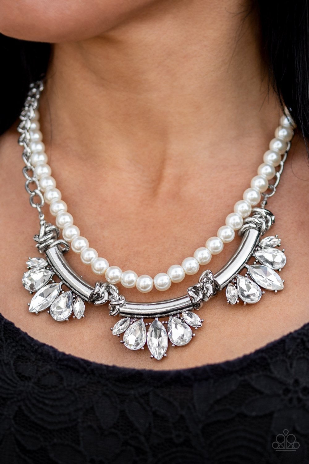 Bow before the Queen White Pearl Necklace Paparazzi Accessories