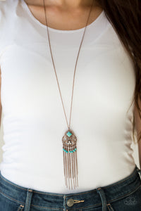 Copper,crackle stone,Long Necklace,turquoise,Whimsically Western Copper Necklace