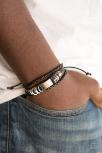 black,gunmetal,leather,silver,Tourist Attraction Black Urban Bracelet
