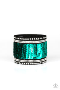 green,leather,Sequins,snap,wrap,Mermaids Have More Fun Green Wrap Bracelet