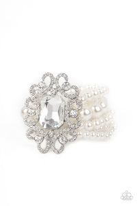 pearls,rhinestones,stretchy,white,Rule The Room White Pearl and Rhinestone Bracelet