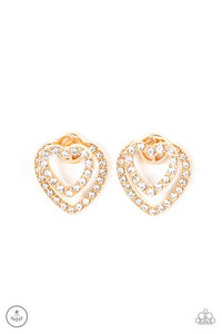 gold,heart,Hearts,jacket,post,rhinestones,Ever Enamored Gold Rhinestone Heart Jacket Post Earrings